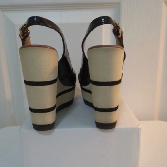 Kate Spade Black & Cream Striped Platform Shoes, Size 6.5, EUC - Picture 4 of 7